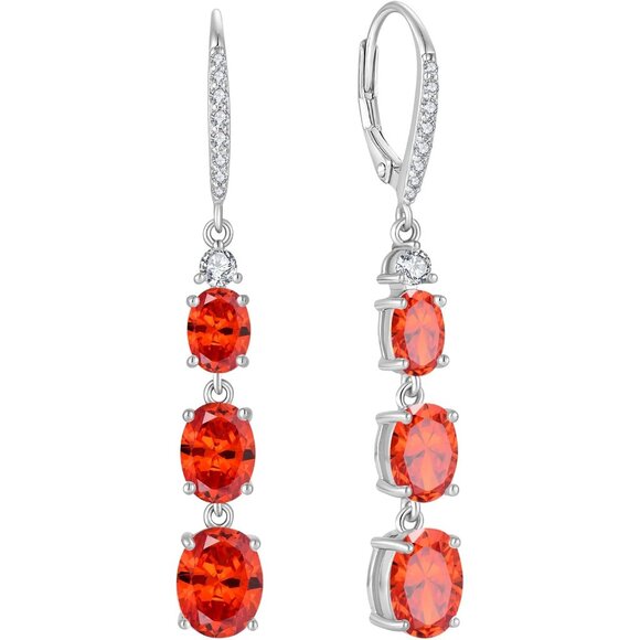 Sterling Silver Birthstone Drop Dangle Earrings with Garnet Cubic Zirconia